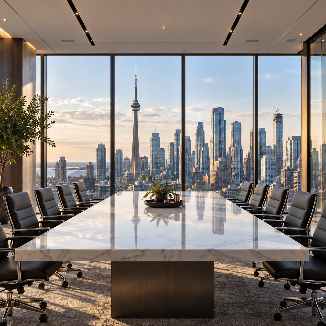 Slomyanski Law boardroom overlooking the Toronto skyline and CN Tower